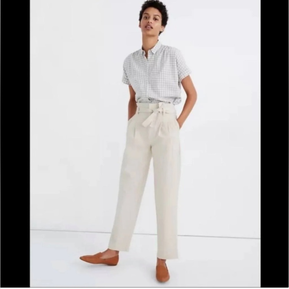 Madewell Cream High-Rise Straight-Leg Paperbag Pants